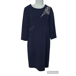 Rickie Freeman Lace trim Navy Dress 8